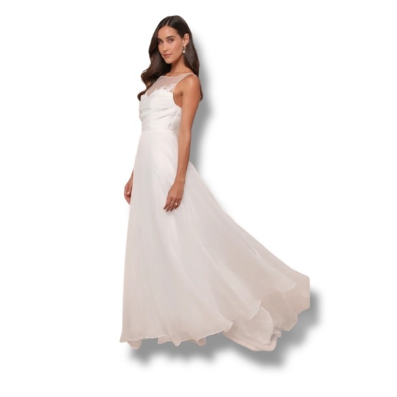 White Organza Embroidered Pleated Maxi Dress NEW Size XL - Picture 3 of 14